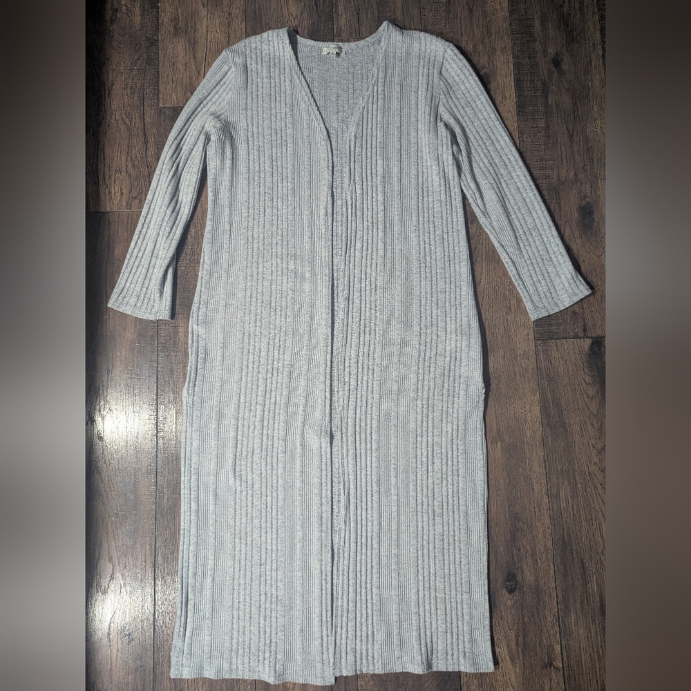 UMGEE USA Sweater Duster Side Slits Gray Color Ribbed Cardigan Boho Hippie XL
